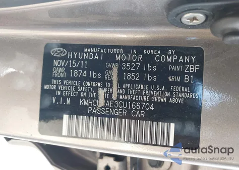 2012 Hyundai Accent Gls from USA, damaged, VIN KMHCU4AE3CU166704